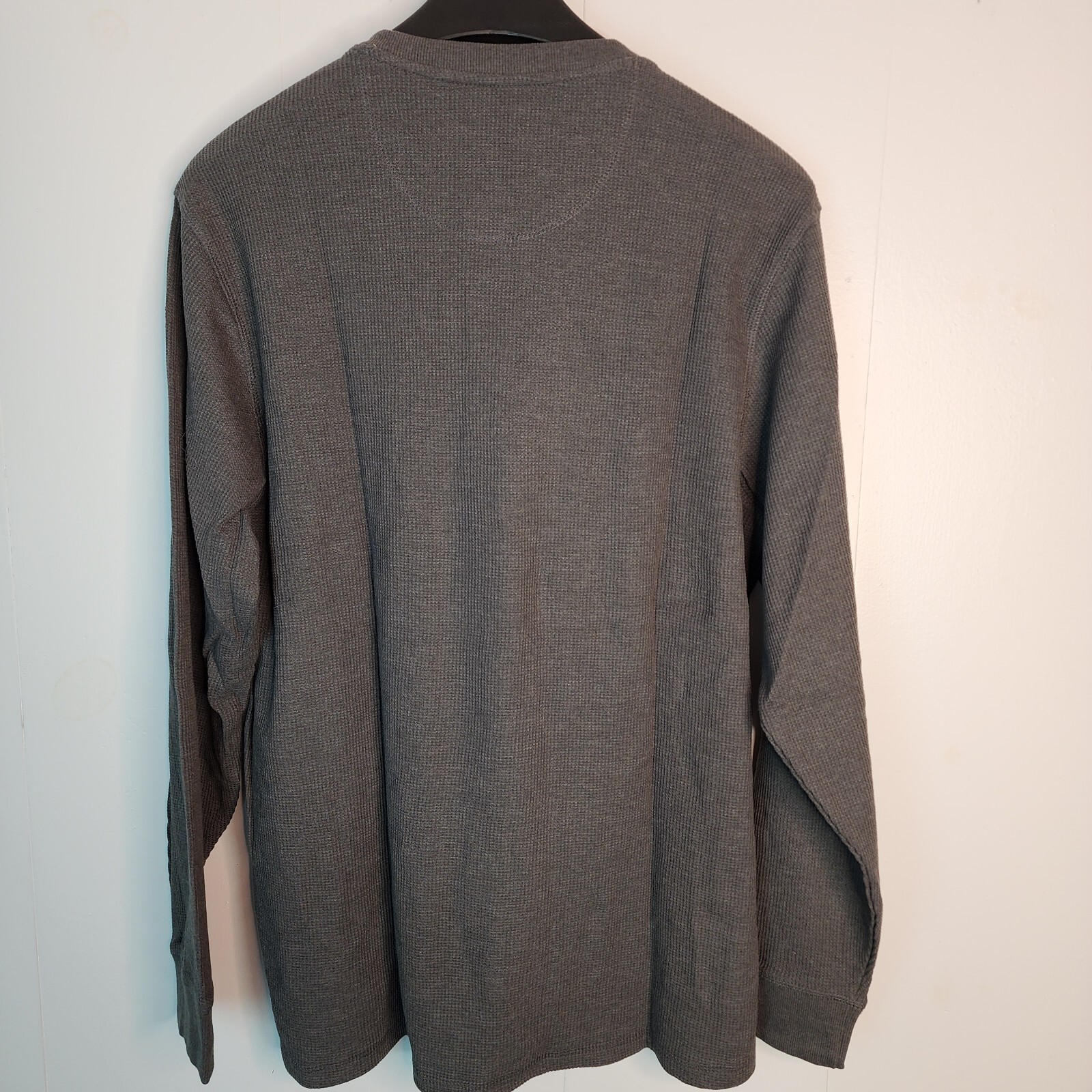 Members Mark Mens XXL Thermal Henley Shirt Charcoal Grey Waffle Knit New gallery