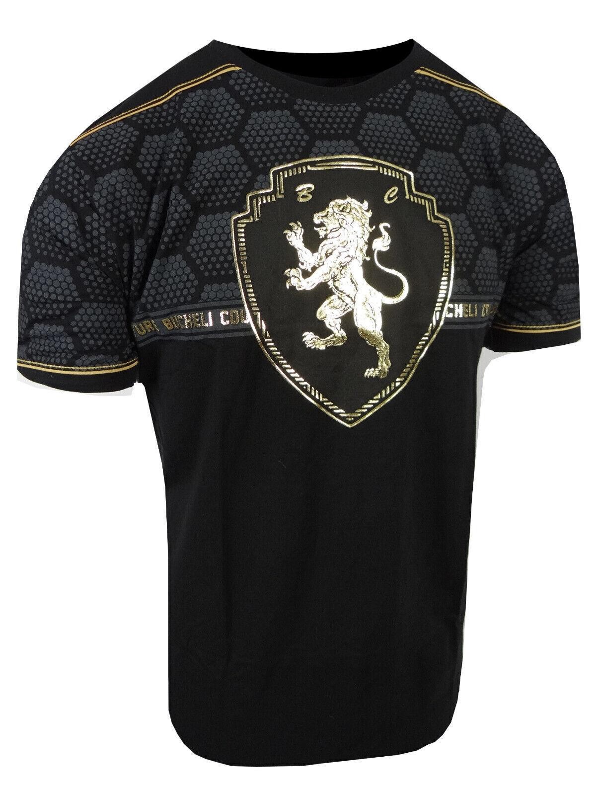 Mens T-Shirt Italian Print Shiny Gold Lion Chest Bucheli Logo Slim Fit Crew Neck gallery