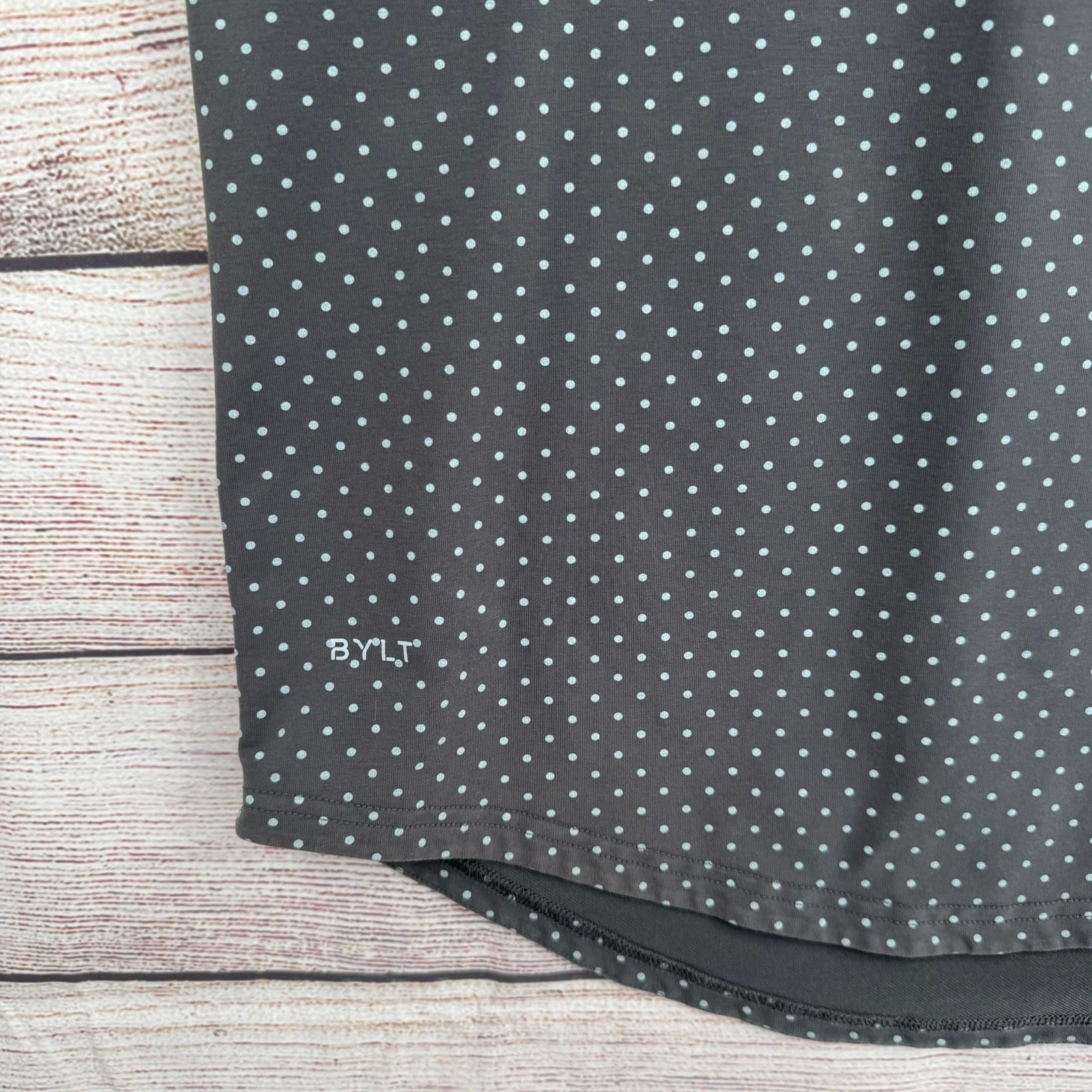 BYLT Drop Cut Lux Polka Dot Short Sleeve T-Shirt Mens XL Gray Stretch Round Hem gallery