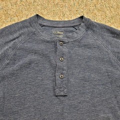 LL Bean Sweater Men Medium Blue Henley Slightly Fitted Knit Long Sleeve Pullover