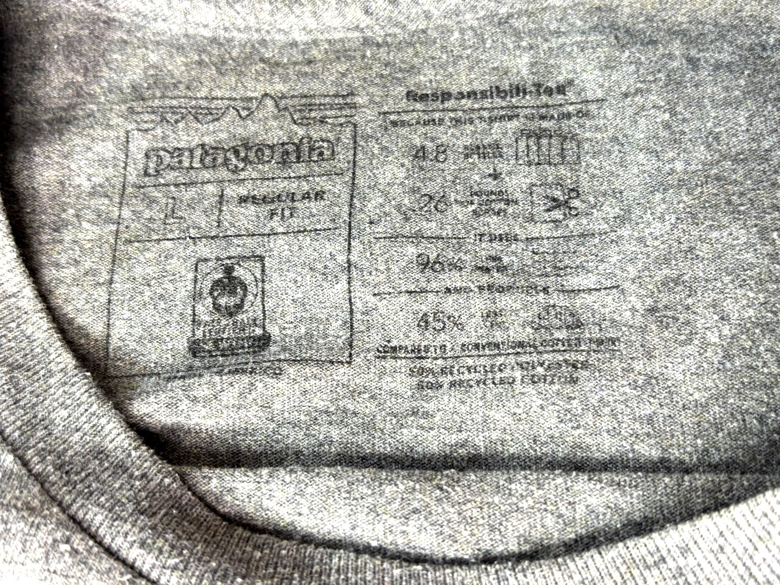 Patagonia Mens Responsibili-tee Tshirt Sze L Grey Regular Fit Blended Fabric EUC gallery