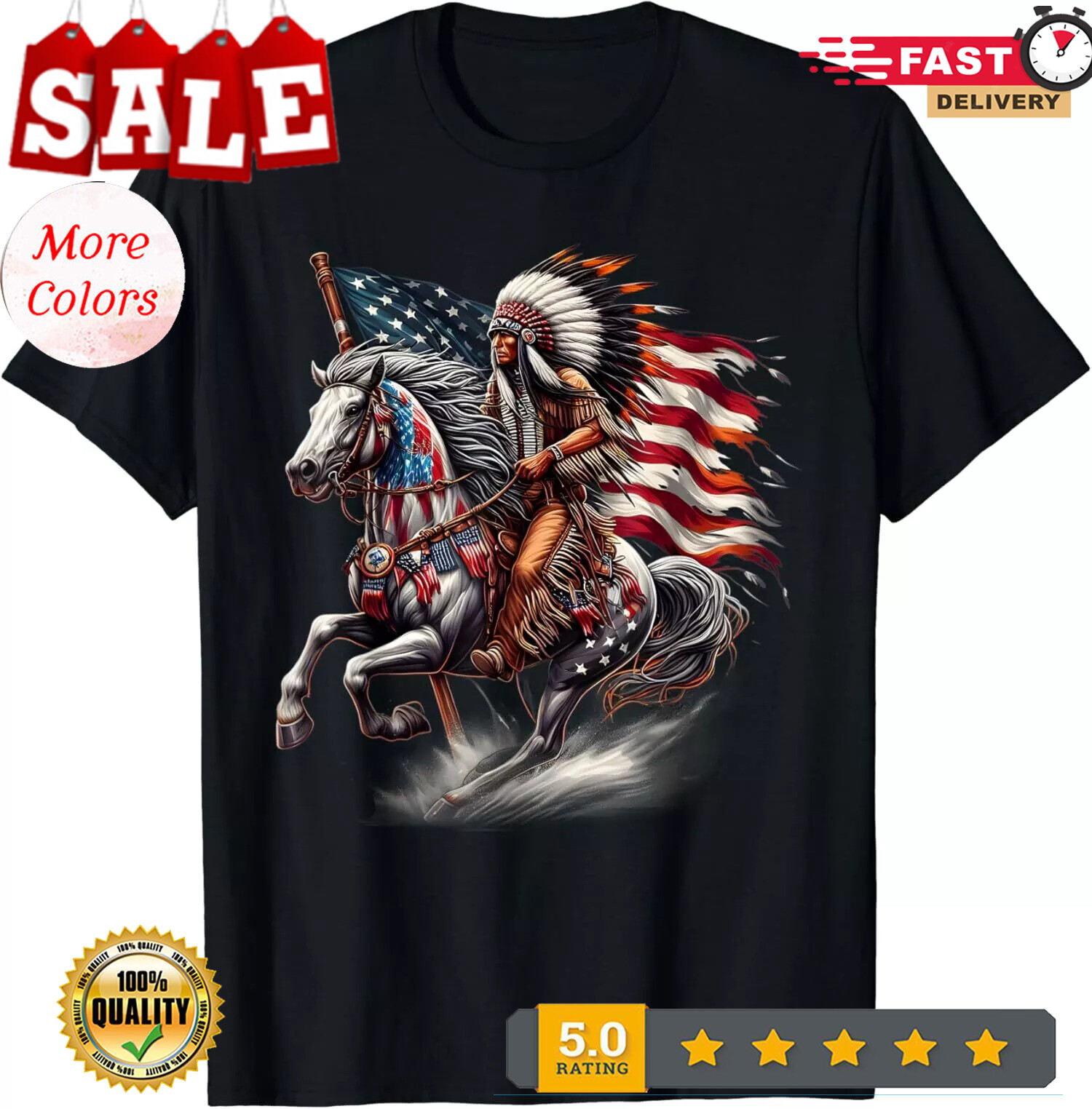 2026/Native American Day Flag Indian Riding Horse 4th Unisex Casua T-Shirt