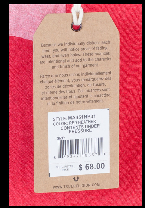 $68 TRUE RELIGION Red CONTENTS Short Sleeve Designer Graphic T-shirt NWT gallery