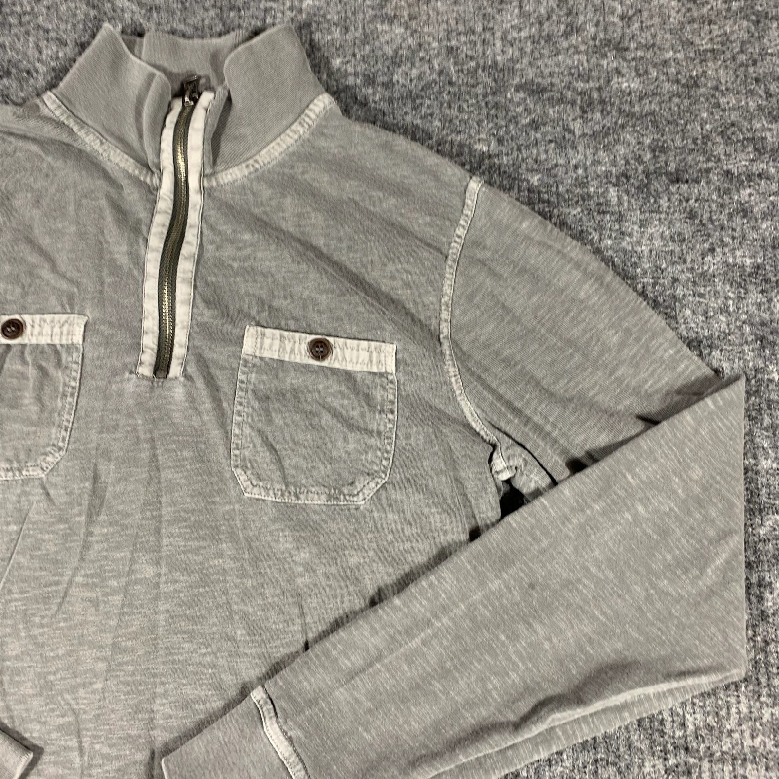 Lucky Brand Shirt Mens Medium Gray Quarter Zip Lightweight Cotton Casual Utility gallery