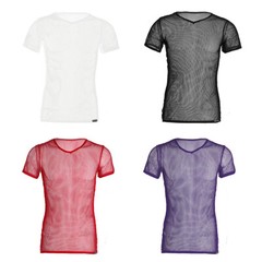 US Mens Sheer Fishnet Mesh See Through Short Sleeve T-Shirt Tank Top Undershirt