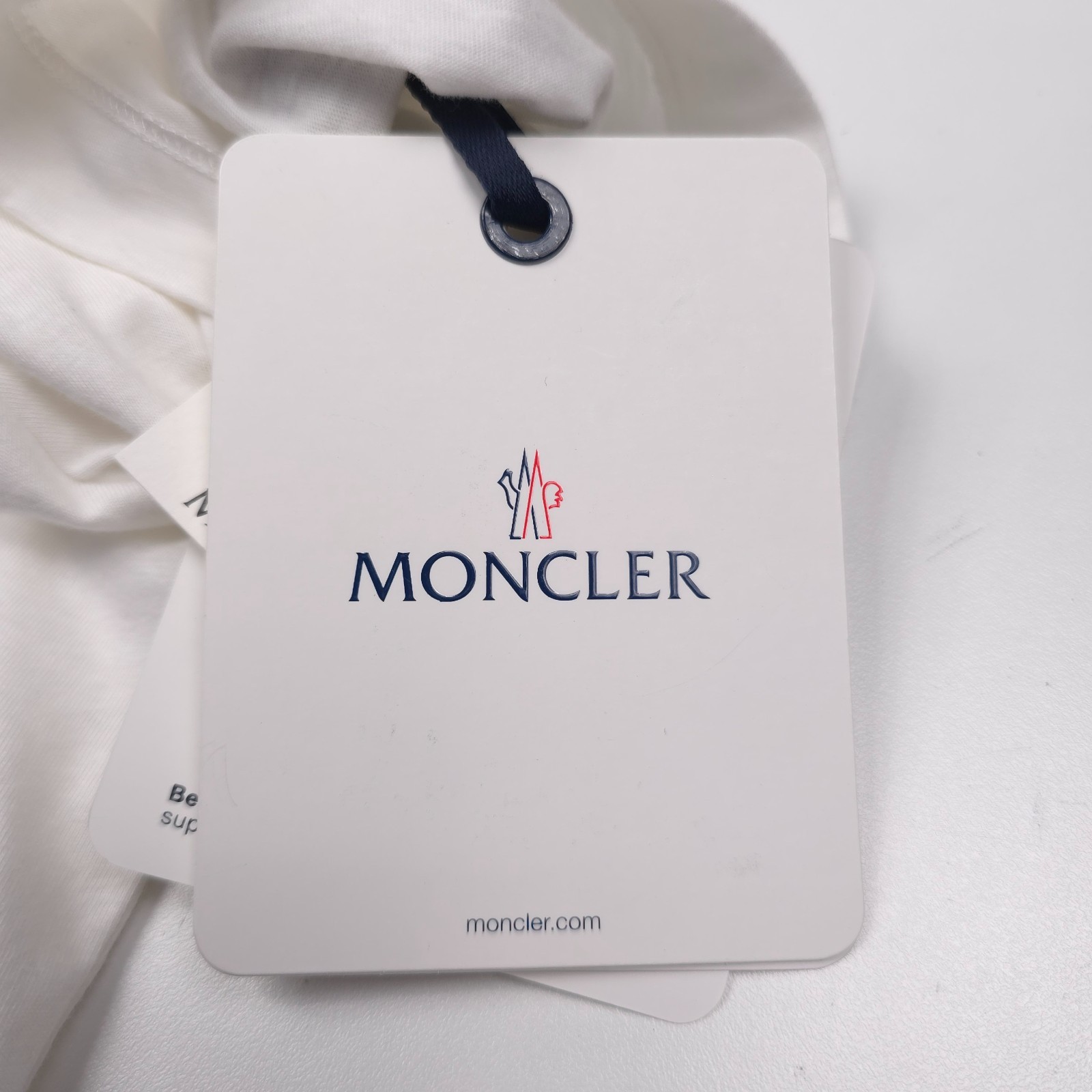 $500 Moncler Natural White Cotton & Cashmere Logo Tee Mens Size Large gallery