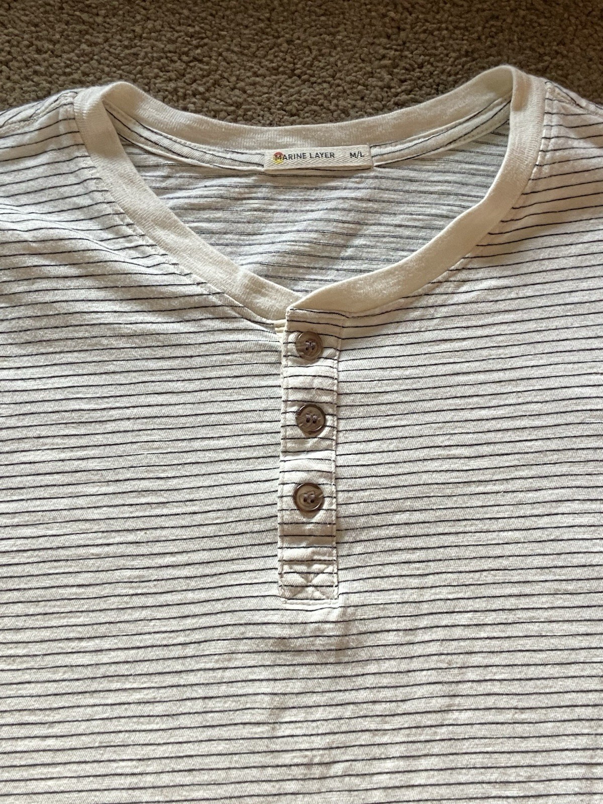 Men’s Marine Layer Long Sleeve Henley Shirt M/L White Striped Cotton Blend gallery