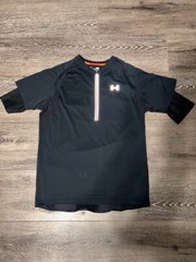 Under Armour Mens Large Black S/S Logo 1/4 Zip Running Cycling Shirt EUC