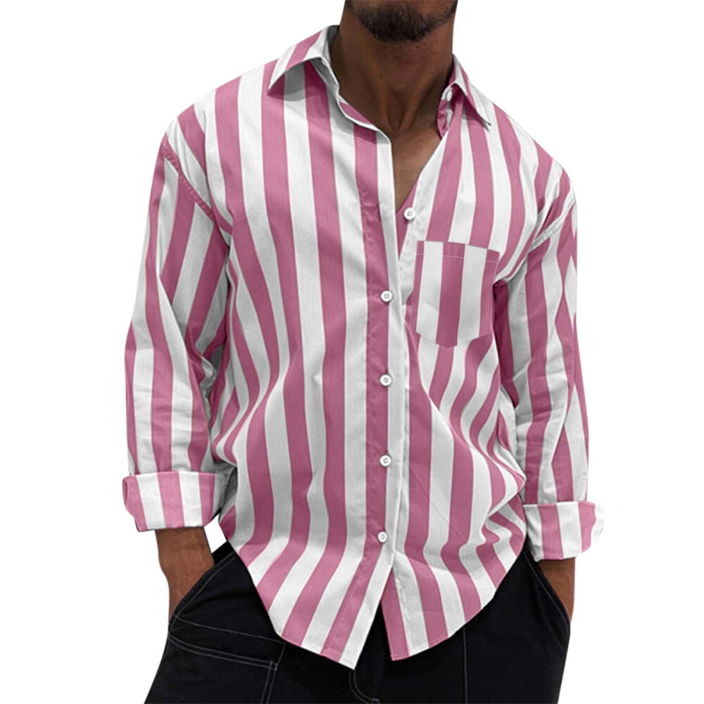 Men's Stripes Shirt Casual Slim Shirts Long Sleeve Button Down Tops Blouse gallery