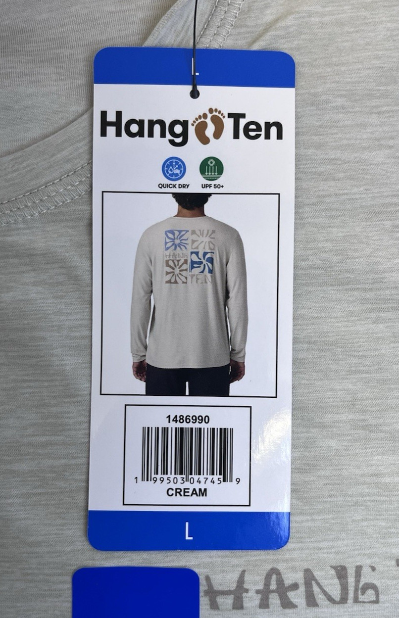 New HANG TEN Men's Large Cream Color Long Sleeve Sun Shirt UPF 50+ gallery