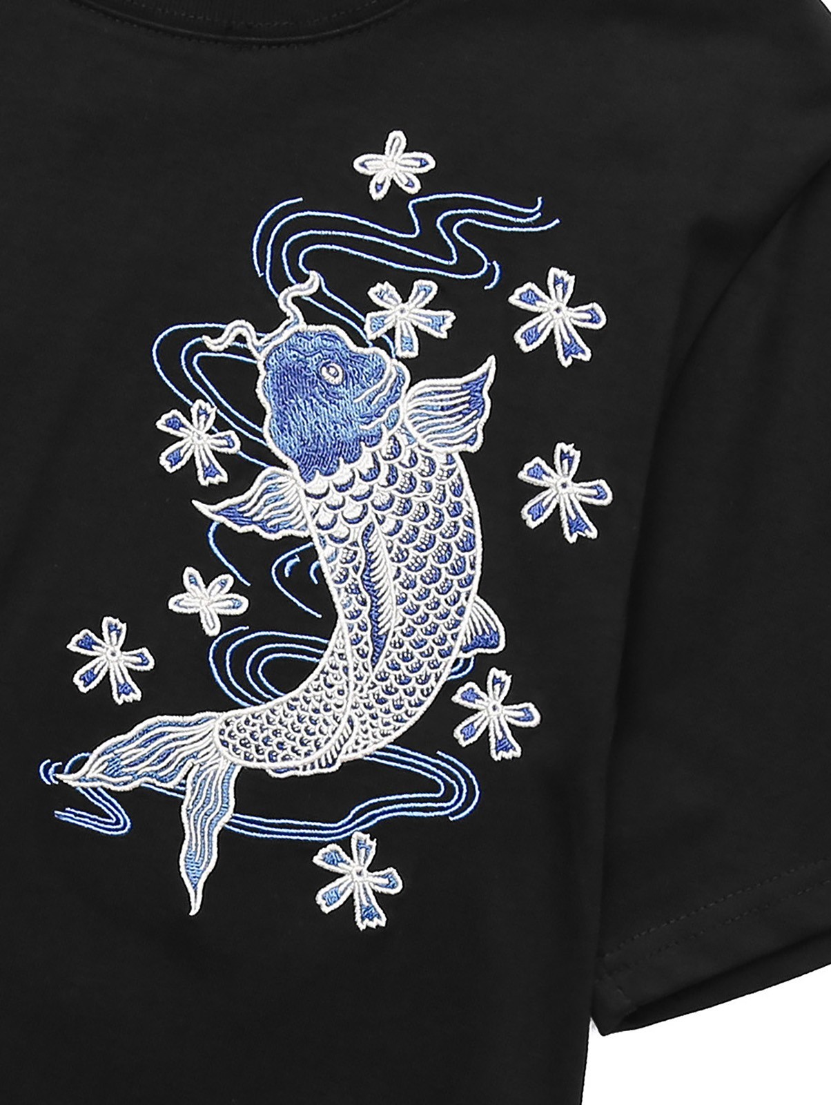 Niepce Japanese Streetwear Embroidery T-shirt Blue Koi Graphic Tee for Men gallery