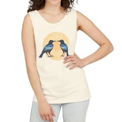 Gorgeous Grackles Block Print Tank Top Bird Lover Wildlife Art