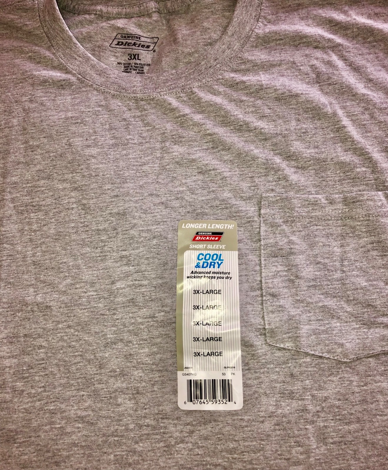Genuine Dickies Gray Pocket T-Shirt, Short Sleeve, 3XL, New with Tags gallery