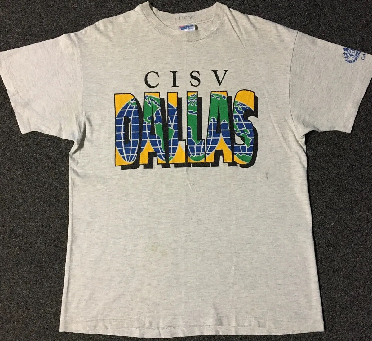 Vtg 90s CISV Dallas Faded Shirt L USA Texas Nature Planet Earth Peace Grunge 80s