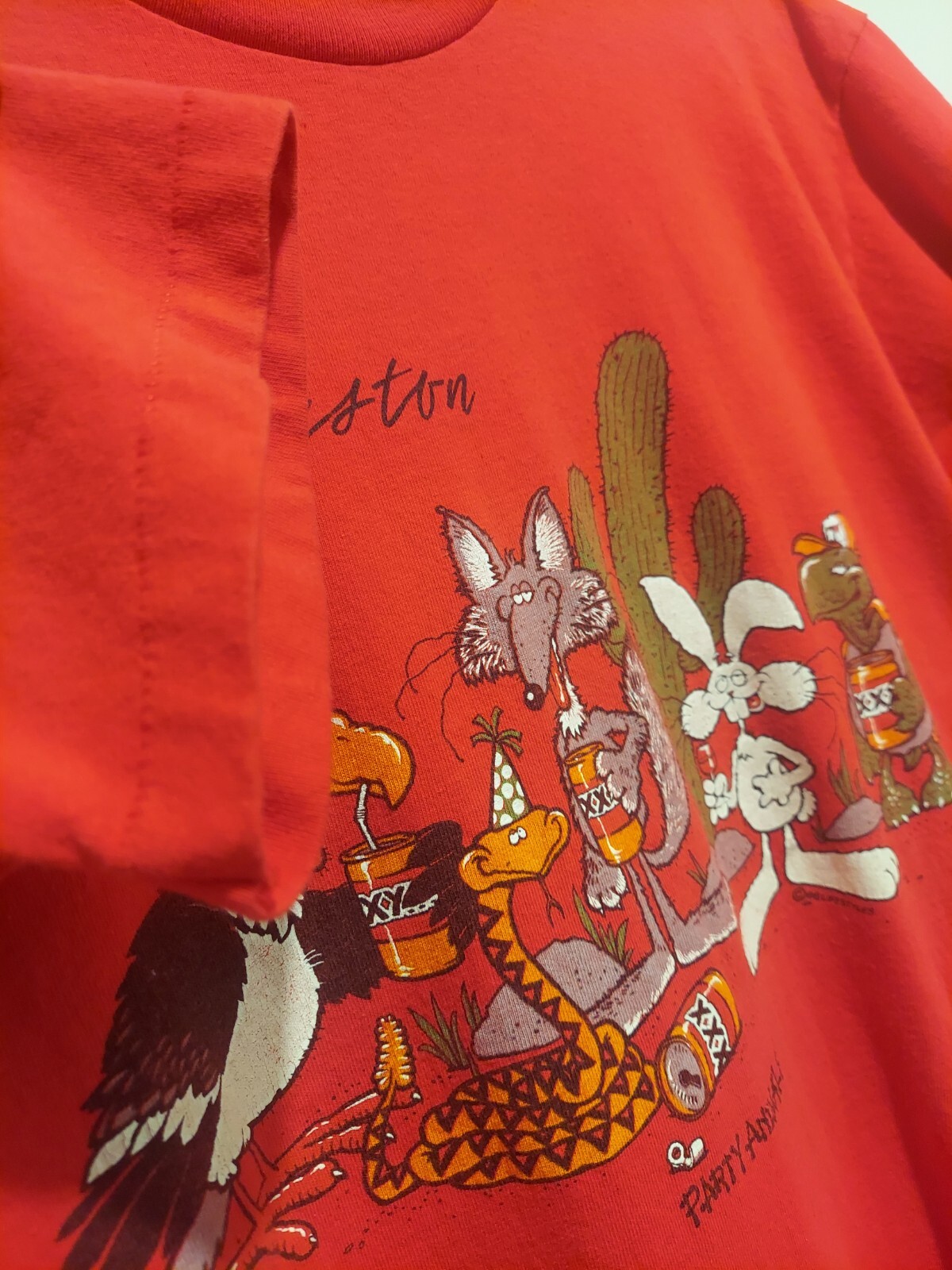 Vintage Stedman Single Stitch Shirt Houston Party Animals 80's USA Large Red gallery