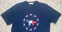 Maison Kitsune Men’s Red White & Blue Fox Pattern Short Sleeve T-Shirt Size L