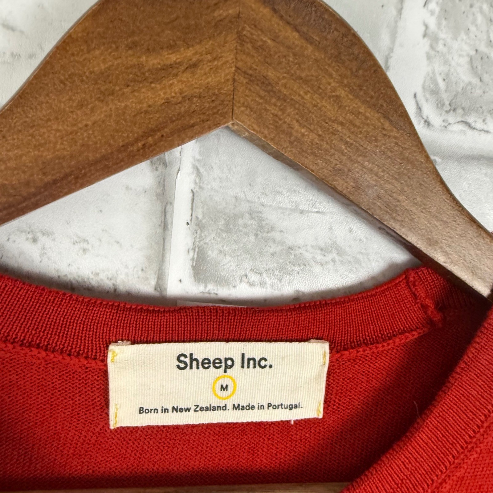 Sheep Inc Mens MEDIUM Ultra-Fine Merino Wool Knit T-Shirt Red Traceable Portugal gallery