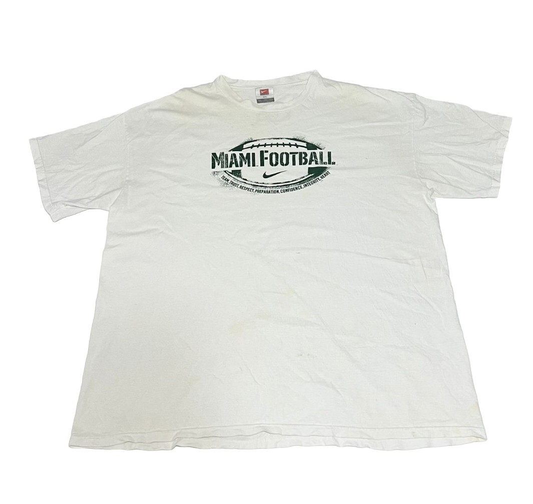 Vintage White Nike Team Tag Miami Hurricanes Double-sided T-Shirt Men's Size 2XL gallery