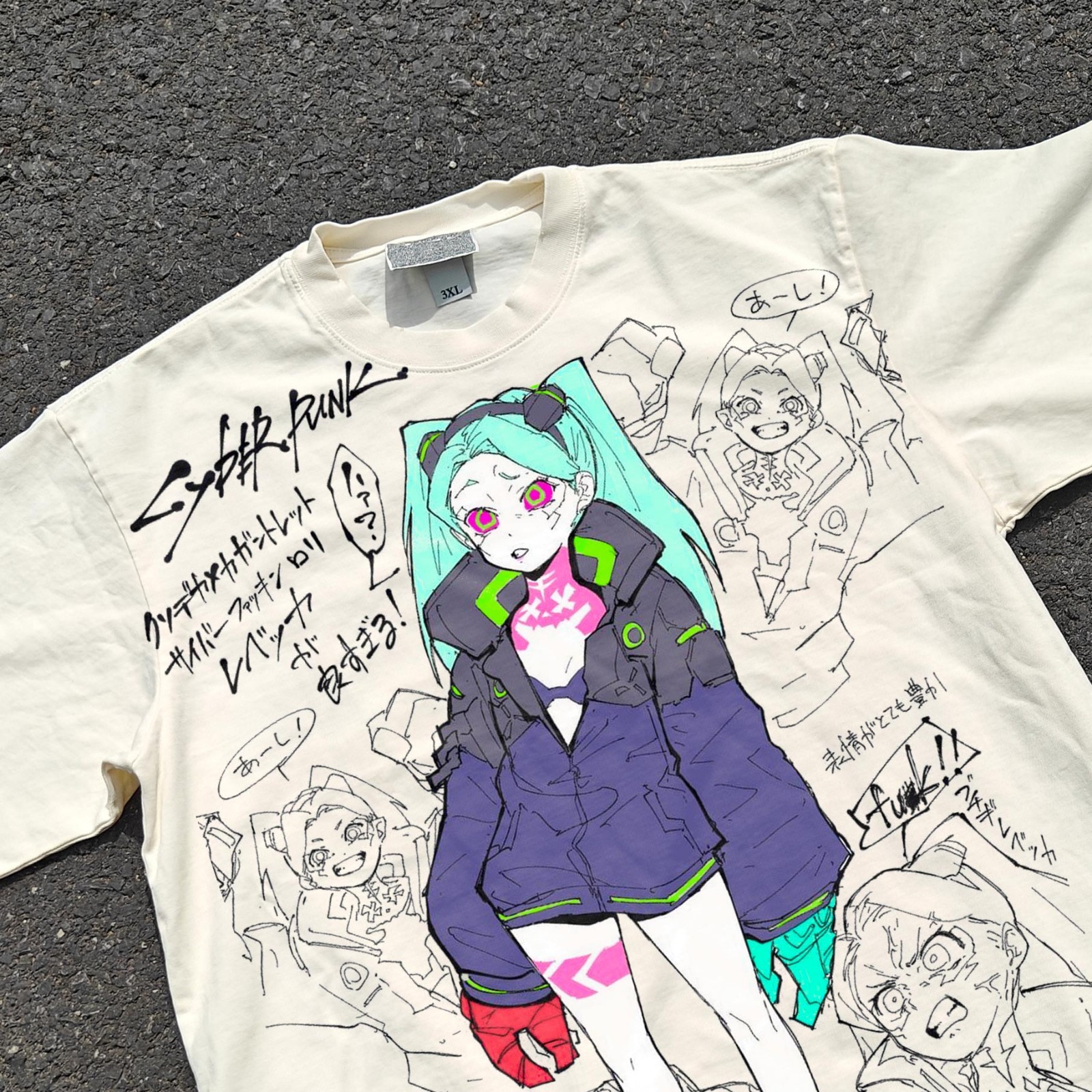 Cyberpunk Edgerunners Rebecca Distressed White Heavy Cotton T-Shirt 330gsm gallery