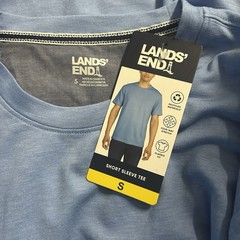 Lands’ End Men’s Short Sleeve Tee, Color Blue, Size Small, Classic Fit, Stretch.