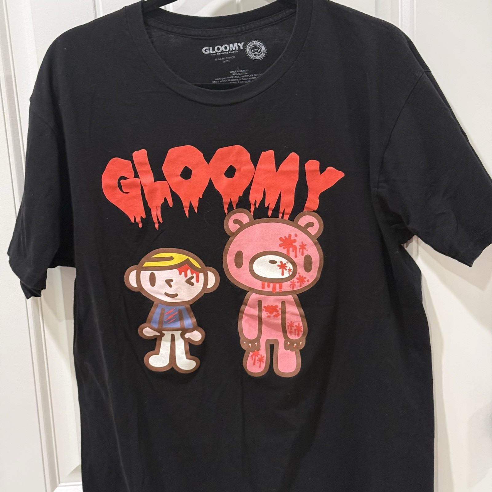 Gloomy Bear Graphic T-Shirt Black Anime Horror Tee Size L gallery