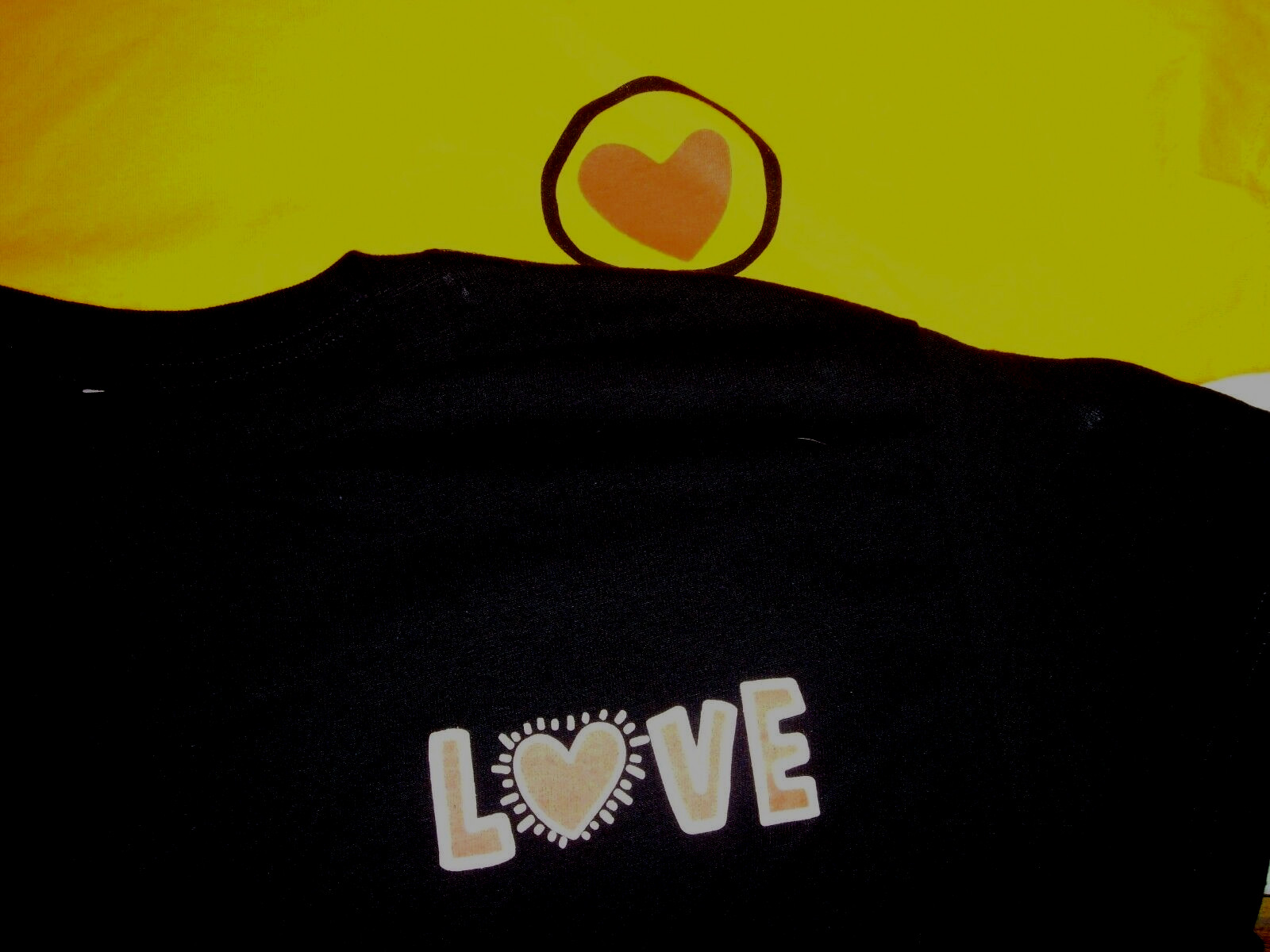 Keith Haring Lot of 2 New " Love " T-shirts Black and Yellow 2-sided Sz Medium gallery