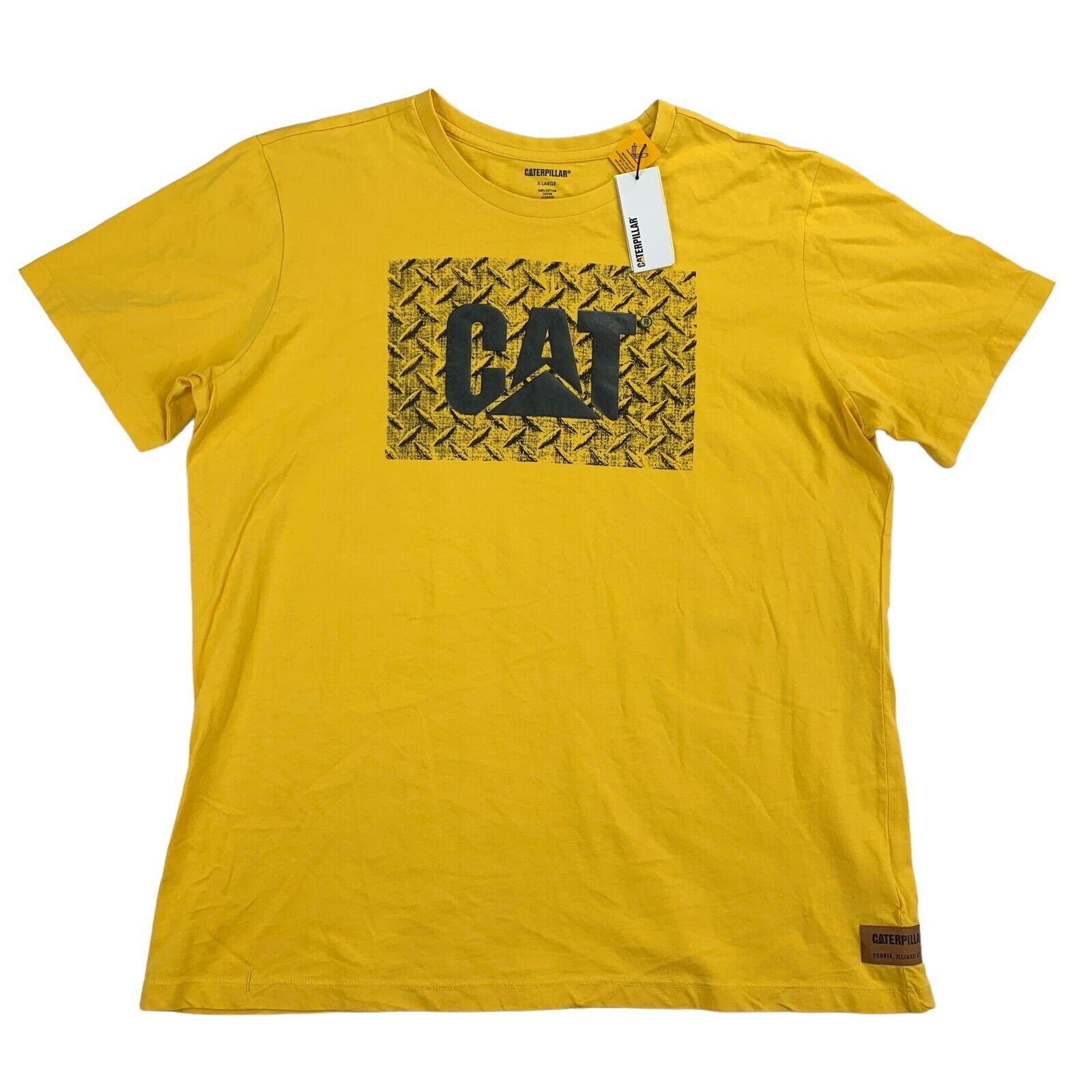 Caterpillar Mens Diamond Plate CAT Logo Graphic Short Sleeve T-Shirt Yellow XL