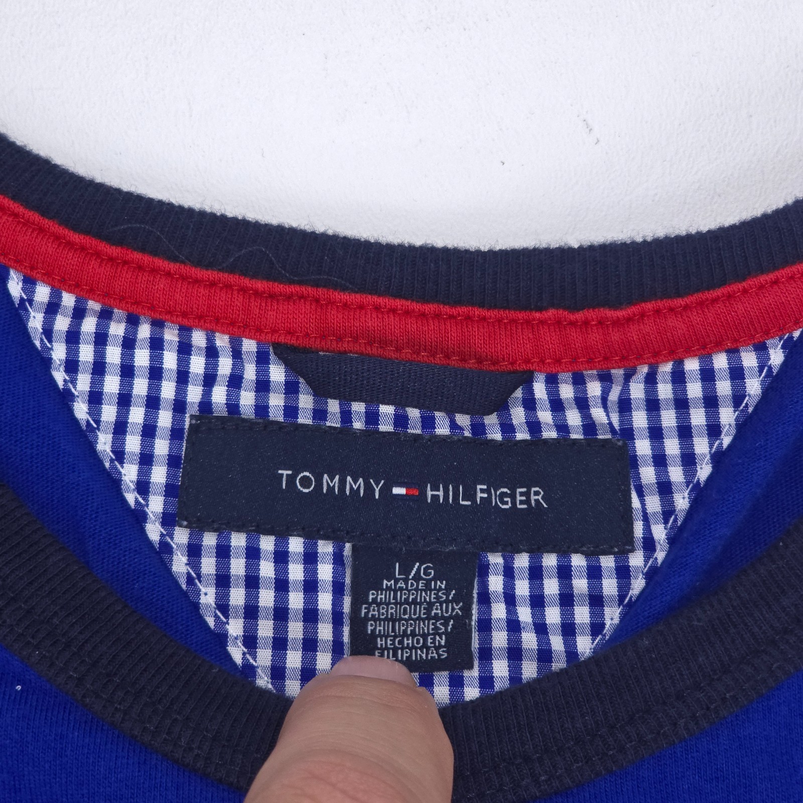Tommy Hilfiger Colorblock Spellout Logo T-Shirt Men Large Blue 1990s Inspired gallery