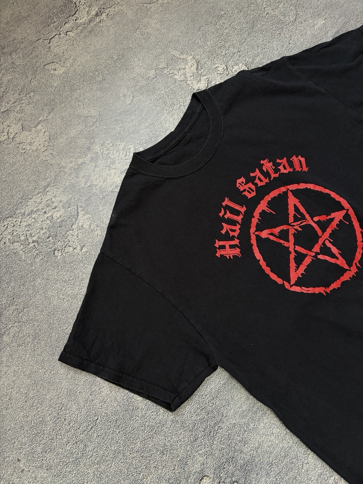 Hail Satan Shirt Pentagram Graphic Tee Black Gothic Heavy Metal Rock Occult Punk gallery