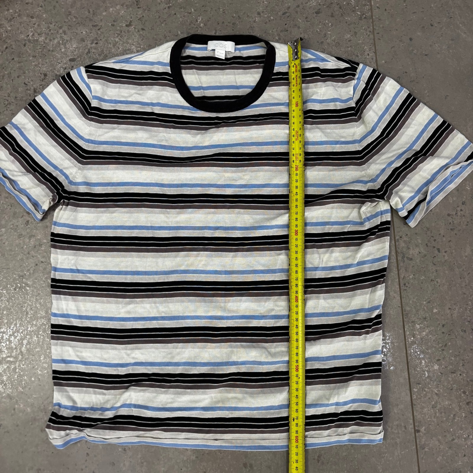 COS Striped T-Shirt Men's L Multicoloured Silk Cotton Crew Neck gallery