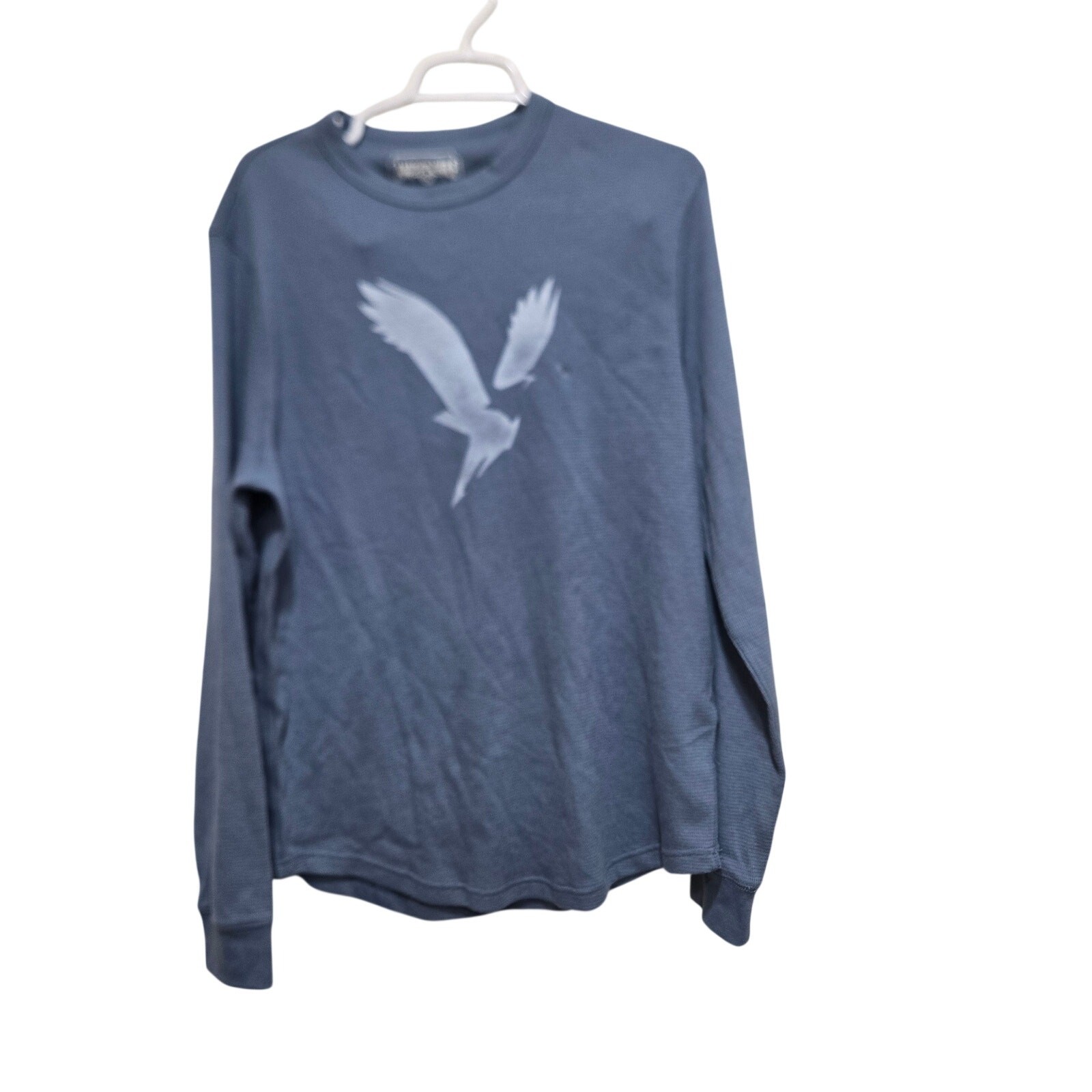 American Eagle Mens Waffle Knit Long Sleeve Shirt Blue Eagle Graphic Size L