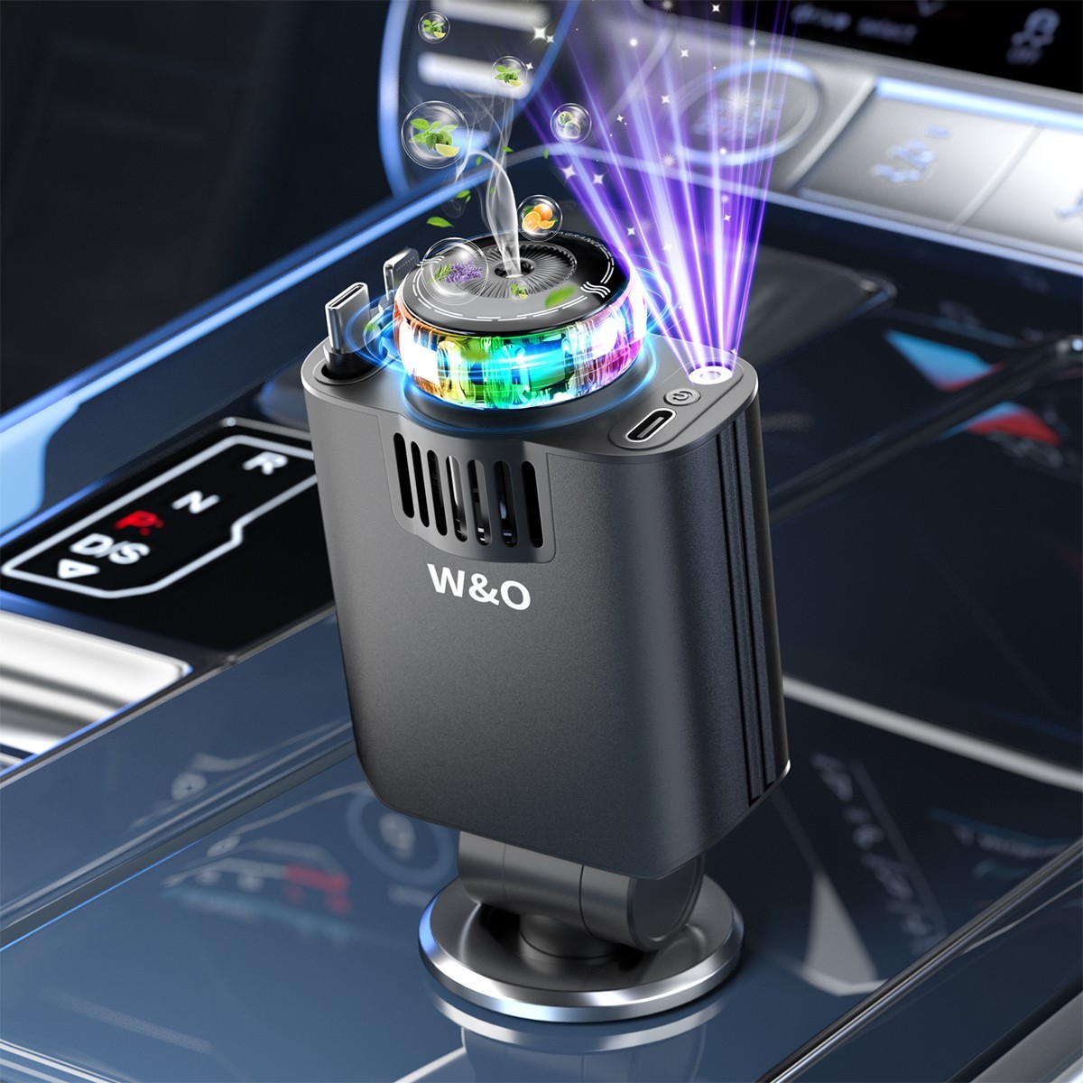 W&O 5 in 1 car charger with diffuser & Starlight, Car Charger with L/C Cables