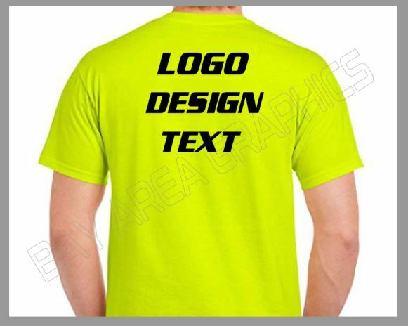 HI-VISIBILITY T-SHIRT SAFETY YELLOW CUSTOM DESIGN/TEXT FRONT&BACK BLACK DESIGN gallery