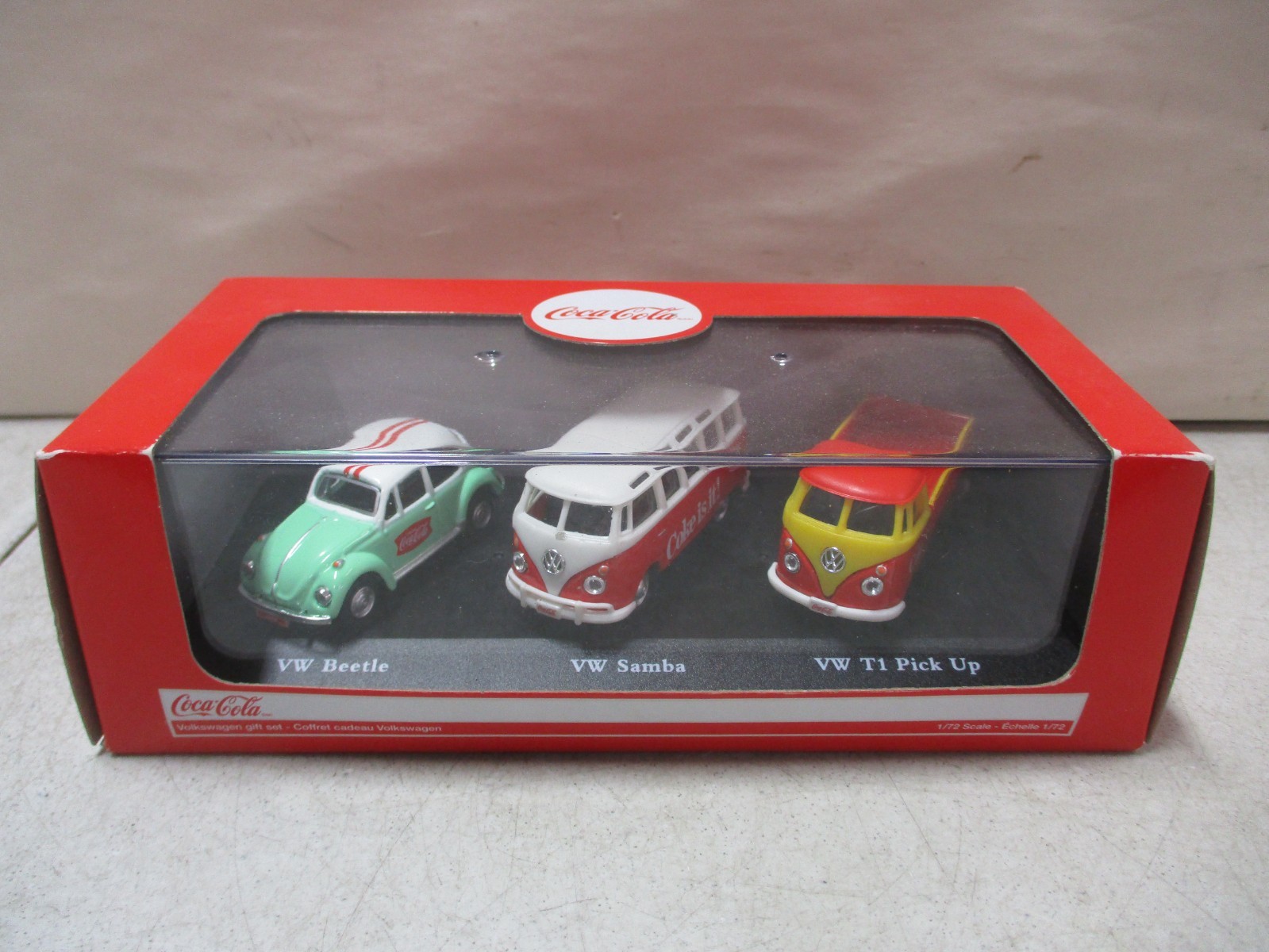 Coca Cola Volkwagen Gift Set with VW Beetle, VW Samba, and VW T1 Pickup