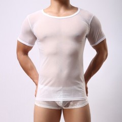 Breathable Mesh See Through Fishnet T Shirt Short Sleeve Clubwear For Men
