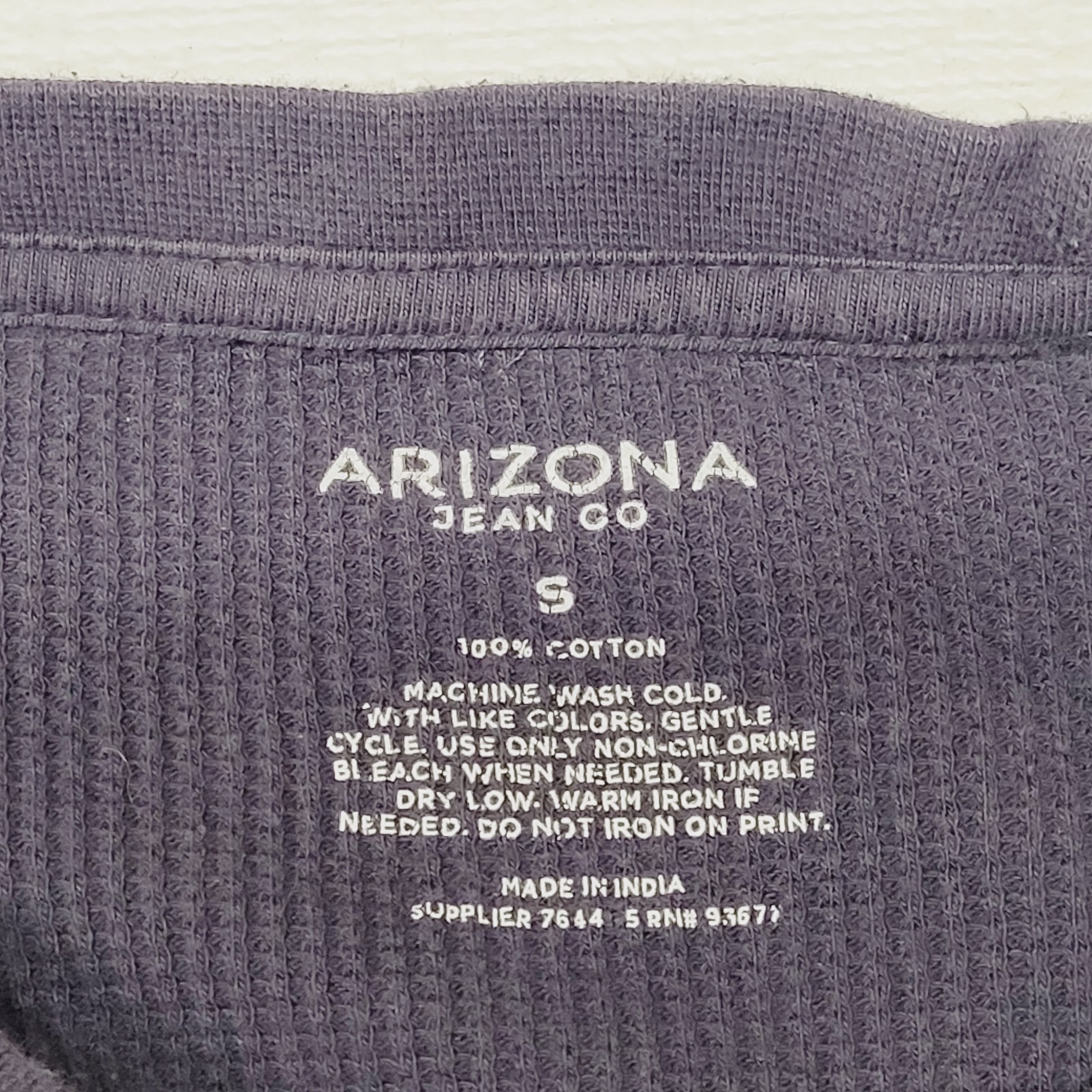 Arizona Mens Thermal Henley Shirt S Navy Blue Gray Crew Neck Long Sleeve Preppy gallery