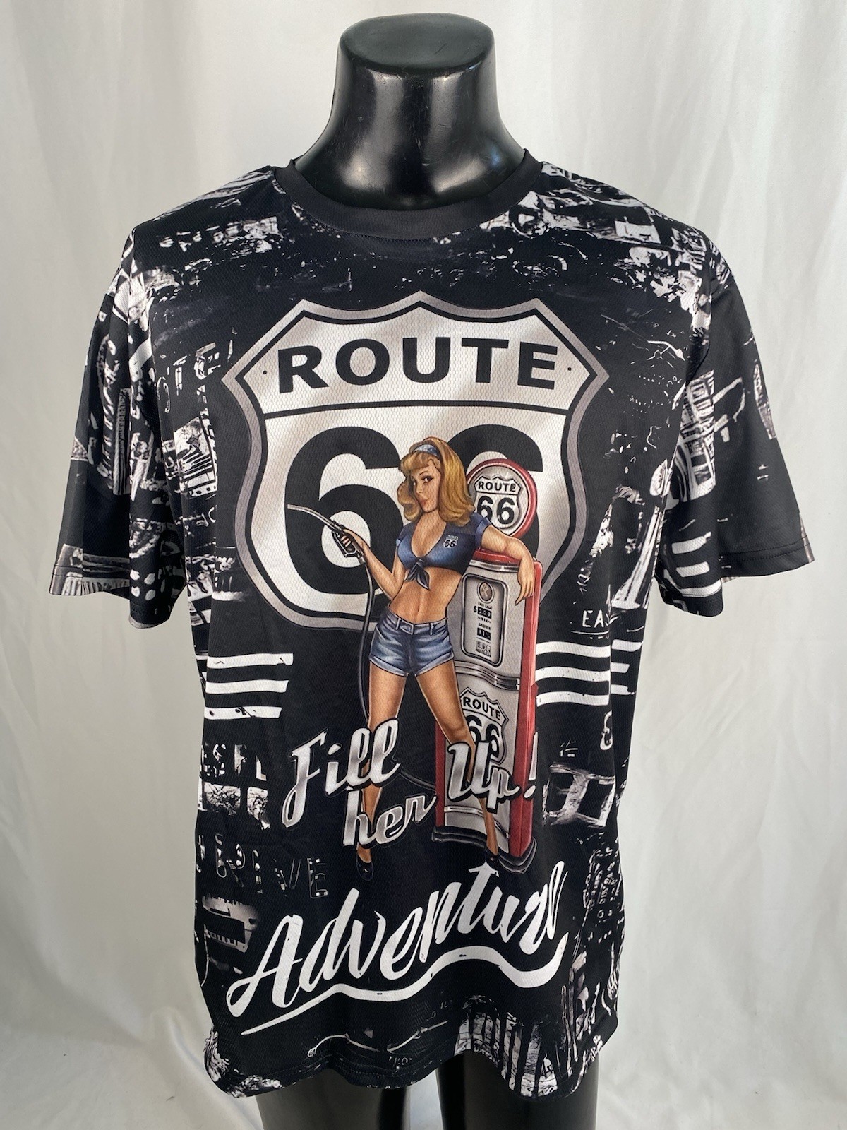 Route 66 Americana PinUp Girl Graphic Shirt Men’s XXL Polyester/Spandex Blend gallery