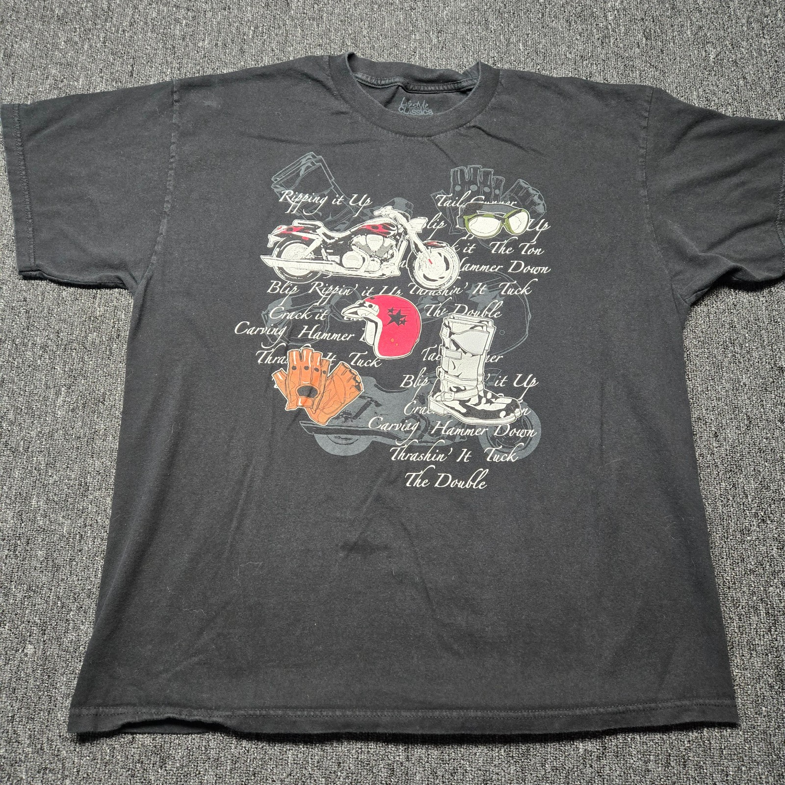 Lifestyle Classics Men’s Shirt XL Black SS Biker Hiker Outdoors Graphic Tee