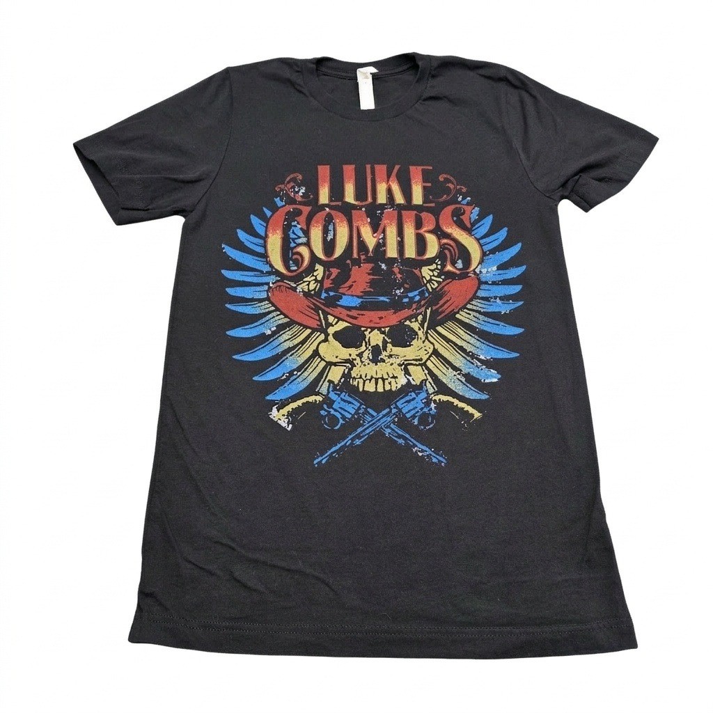 Extra Large Luke Combs Tour Shirt Black Skull Country Music Concert Graphic Tee