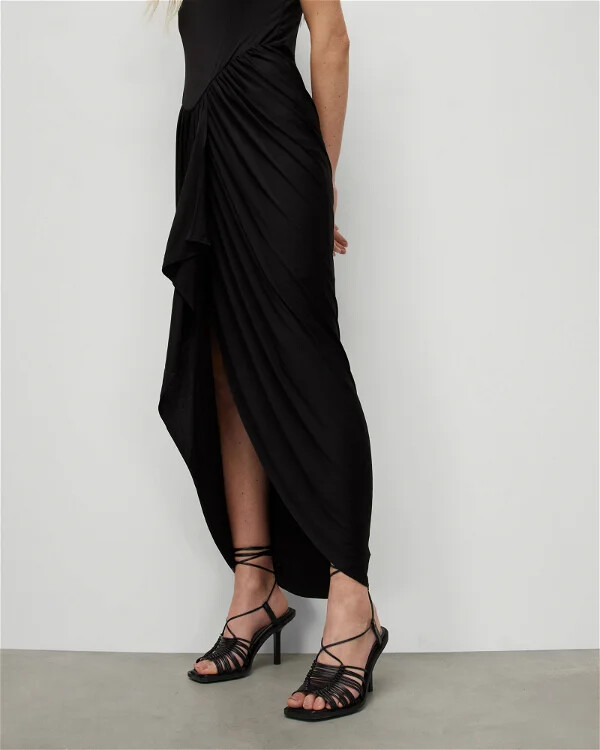 All Saints Womens Draped Midi Dress Sleeveless Slim Square Neck Gathered Skirt gallery
