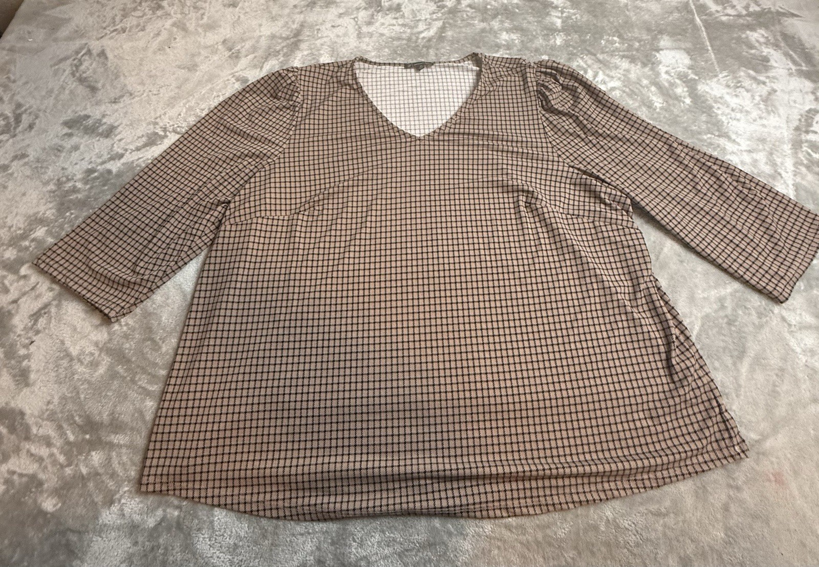 Adrianna Papell Long 3/4 Sleeve Black Tan Stretch Blouse Elastain 3xl