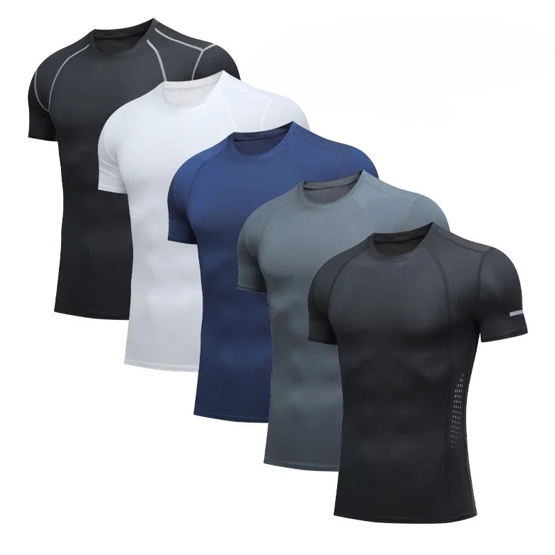 Men's High Stretch Short Sleeved Tight Fitting Sports and Fitness Sweatshirt Bre gallery