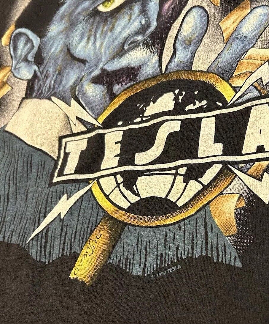 Vintage 1992 Tesla Psychotic Supper Pushead Tour Shirt Tee XL 90s Giant Tee Jays gallery