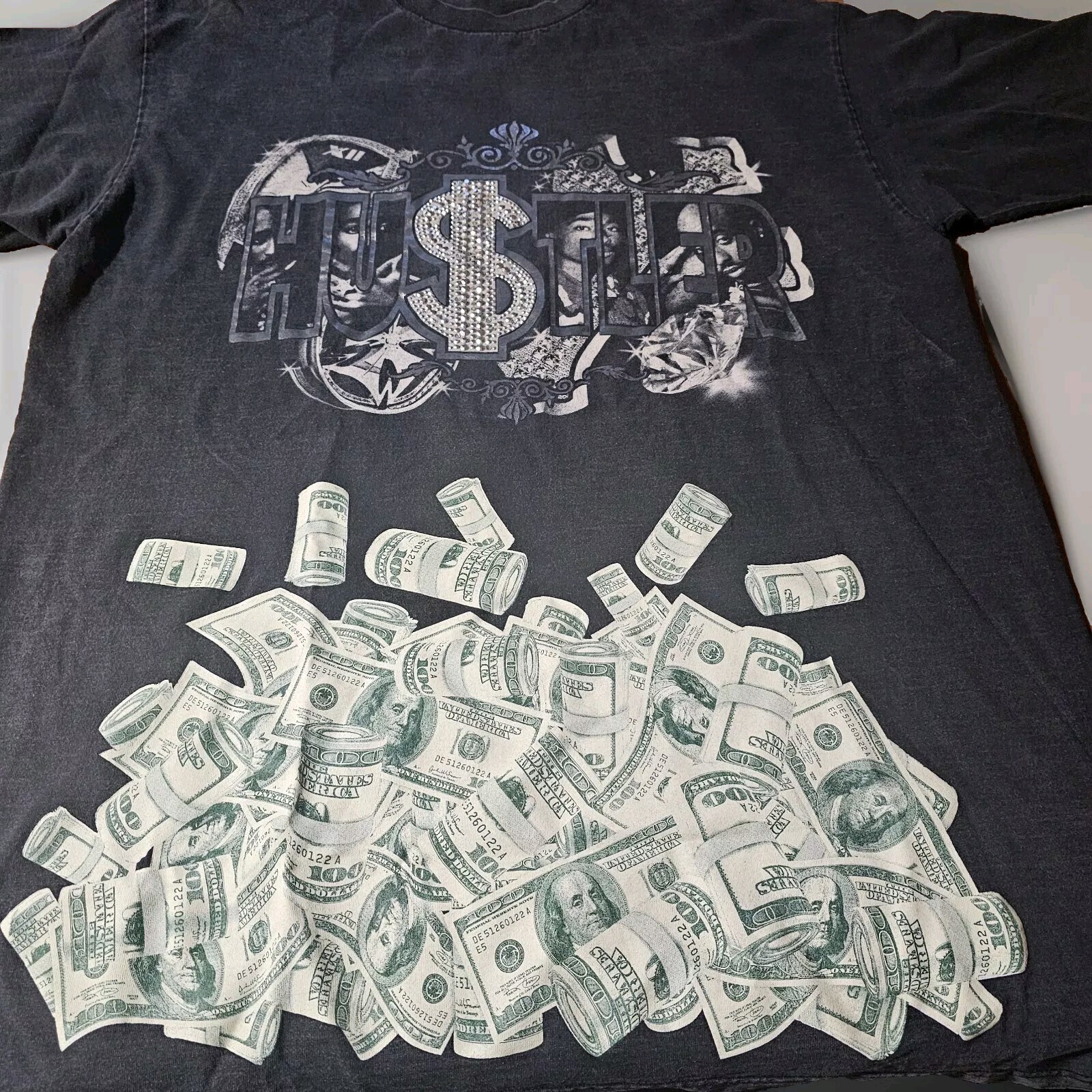 Vtg Y2K Hustler Tupac Studded Embellished Money Hip Hop Rap T-Shirt SZ Men 2XLT gallery