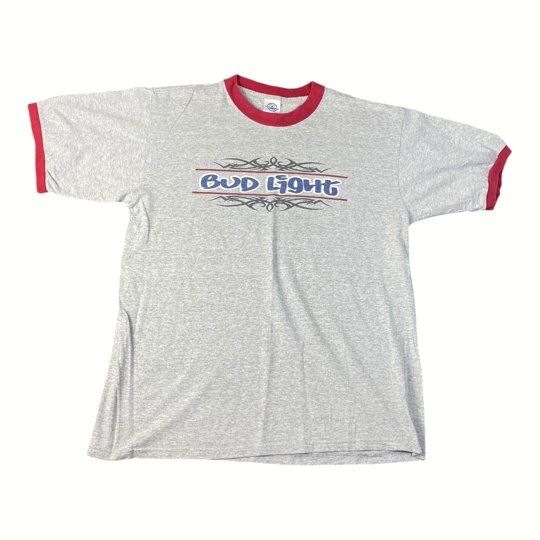 Vintage Delta Pro Weight Men’s Bud Light Large Grey Ringer T-shirt gallery