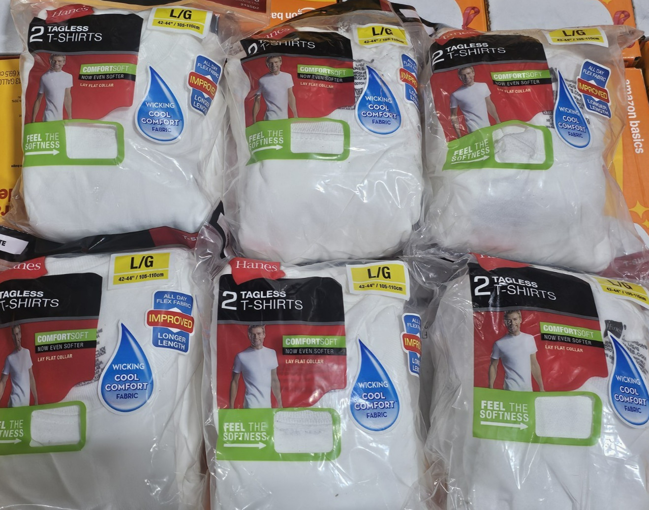 Lot of 8, Hanes Men's L White Tagless T-Shirts, 2 ct/pack - 16 Large T-SHIRTS gallery