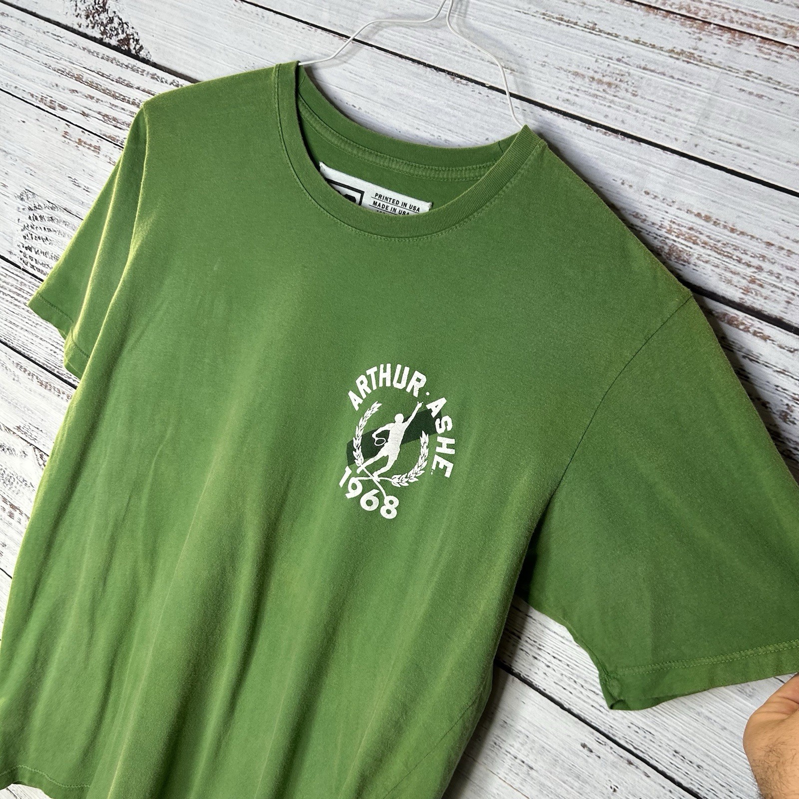 Roots of Fight Arthur Ashe 1968 Double Sided Graphic T-Shirt Green Men’s Large gallery