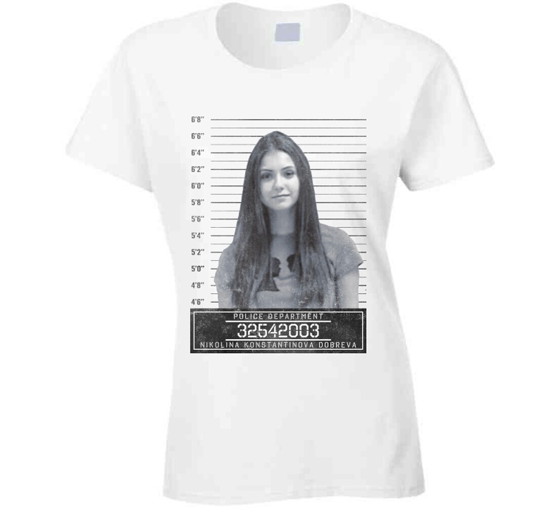 Nina Dobrev Celebrity Mugshot Police Department T Shirt gallery