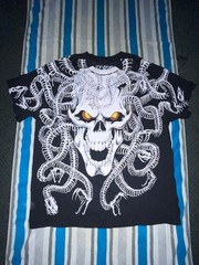 Liquid Blue Men’s Black Cotton Crew Neck T-Shirt, Skull & Snake Graphic Print,XL