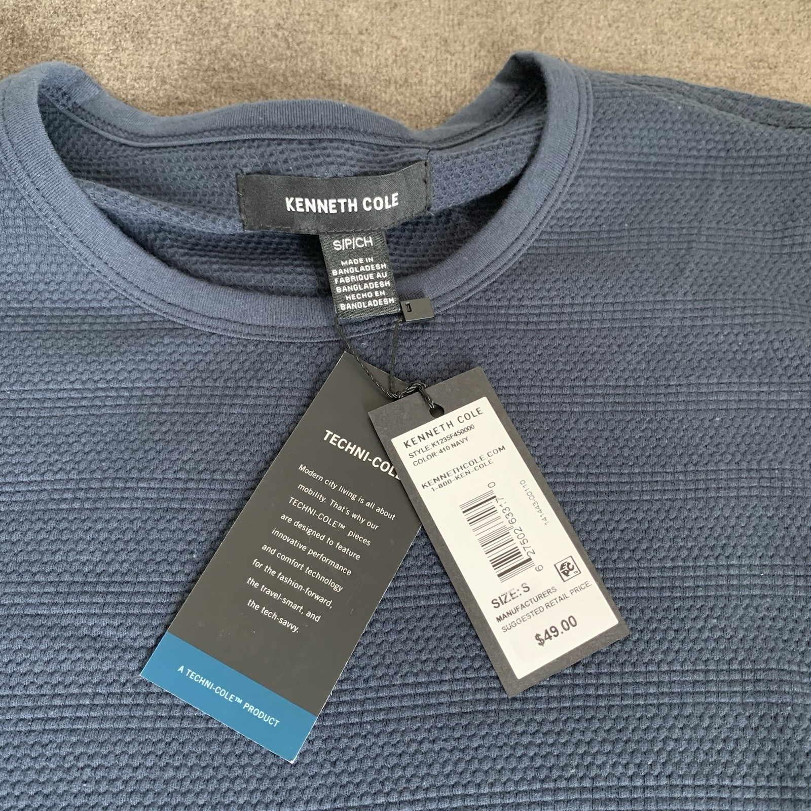 Kenneth Cole Men's Small S Slim-Fit Textured T-Shirt Navy Blue 4 Way Stretch gallery